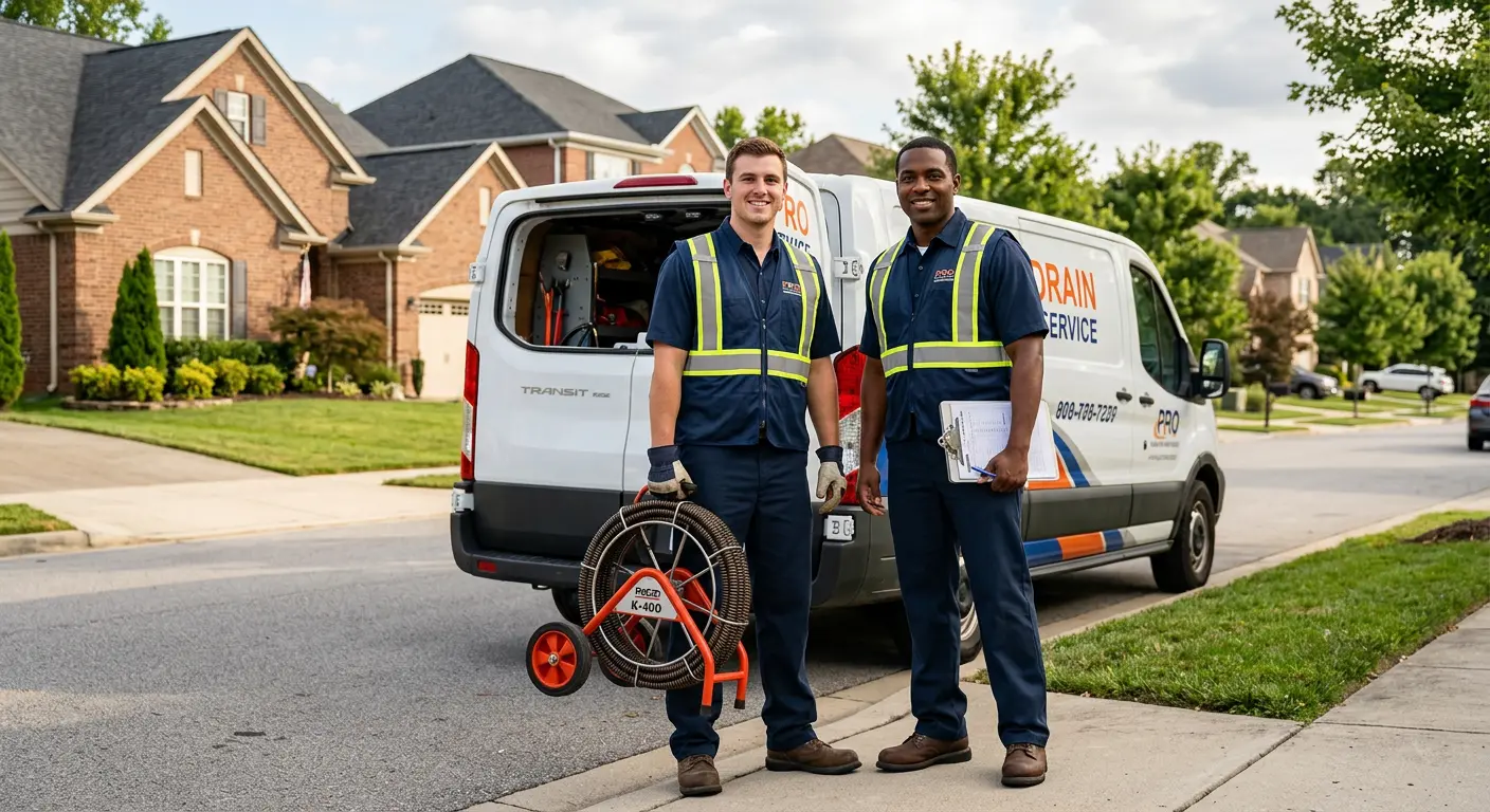 Sewer and drain service team with equipment ready for work in Mount Clemens